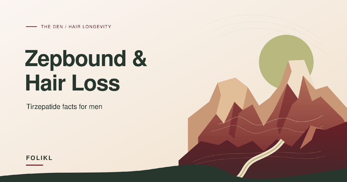 Zepbound and hair loss: tirzepatide facts for men, over an illustrated mountain range